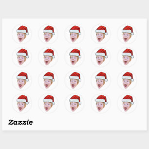 Custom Face Santa Hat Stickers, Photo Christmas Classic Round Sticker