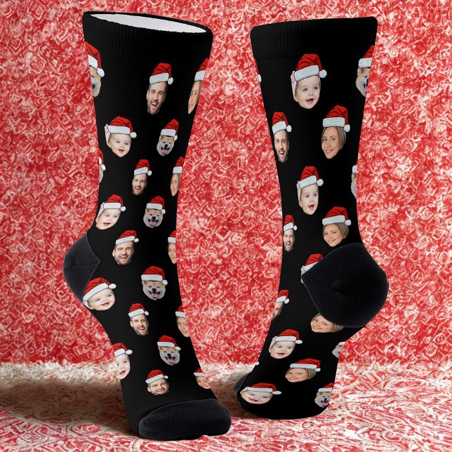 Custom Face Socks, Santa Hat 4 Photos Christmas Socks (Creator Uploaded)
