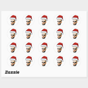 Custom Face Stickers, Photo Santa Hat Christmas Classic Round Sticker