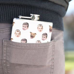 Custom Face, Unique Family Gift 3 Photos Face Hip Flask