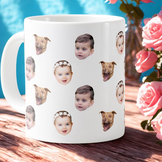 Custom Face, Unique Family Gift 3 Photos Face Large Coffee Mug (Creator Uploaded)
