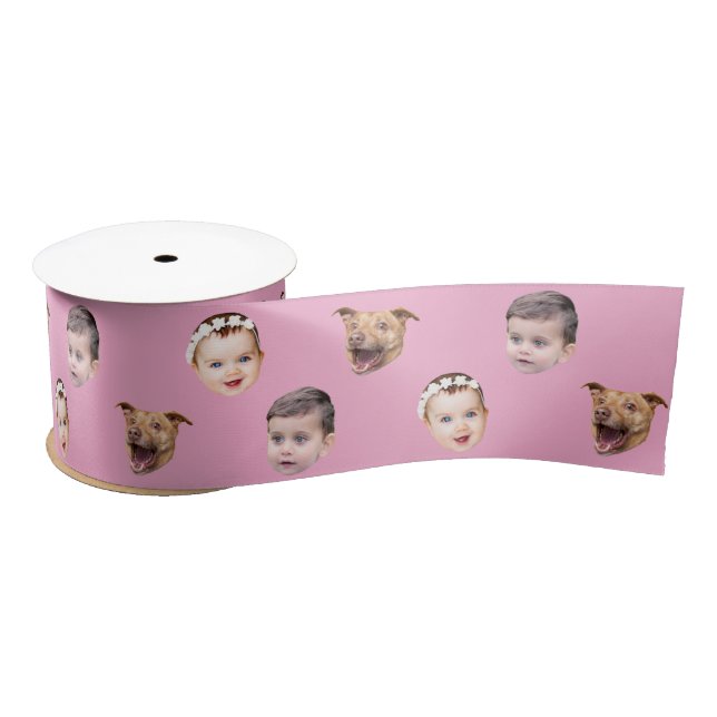 Custom Face, Unique Family Gift 3 Photos Face Satin Ribbon (Spool)