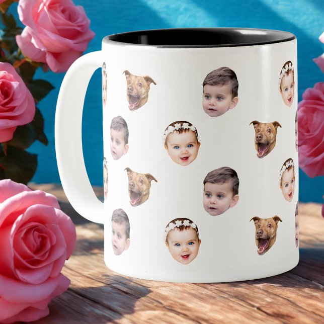 Custom Face, Unique Family Gift 3 Photos Face Two-Tone Coffee Mug (Creator Uploaded)
