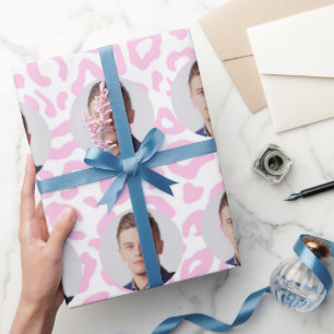 Custom Faces Leopard Print Pink Wrapping Paper