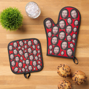 Custom Faces Photo Baking Gift Kitchen Cooking BBQ Oven Mitt & Pot Holder Set