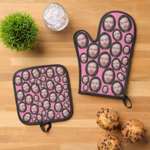 Custom Faces Photo Baking Gift Kitchen Cooking BBQ Oven Mitt & Pot Holder Set