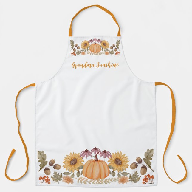 Custom Fall Autumn Floral Monogram Thanksgiving Apron (Front)