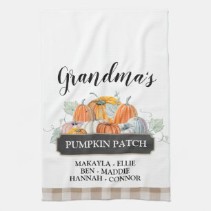 Custom Fall Decor Grandma's Pumpkin Patch Tea Towel