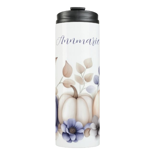 custom fall design with flowers and pumpkins thermal tumbler (Front)