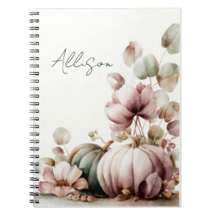 Custom Fall Design with Pumpkins and Flowers Notebook