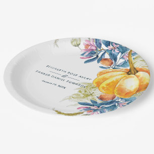Custom Fall Floral Pumpkin Wedding Paper Plate