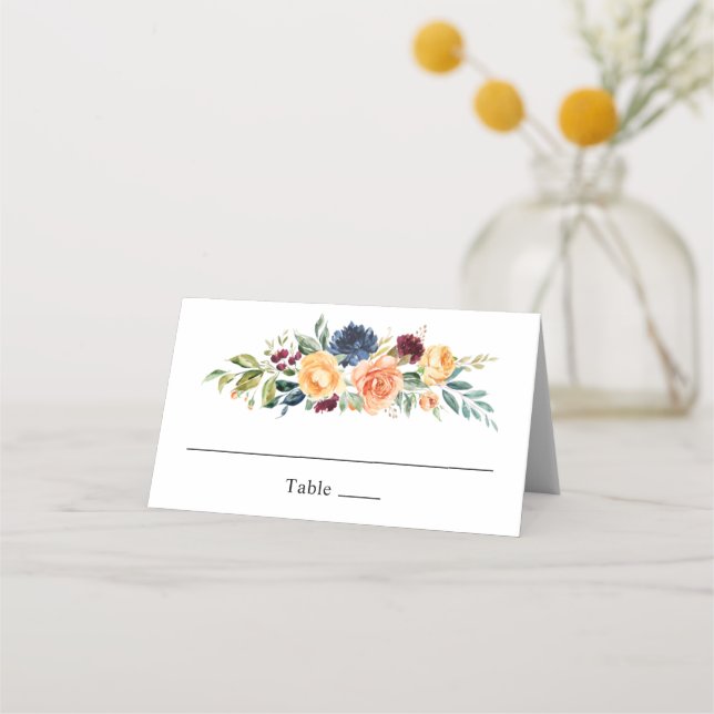 Custom Fall Floral Wedding Place Card (Front)