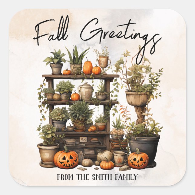 Custom Fall Greetings Square Sticker (Front)