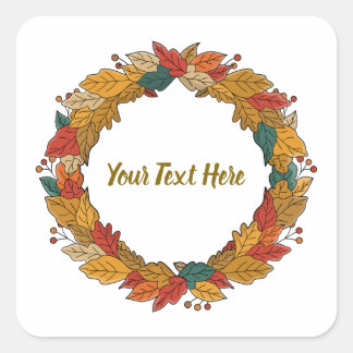 Custom Fall Leaf Wreath Circle Square Sticker
