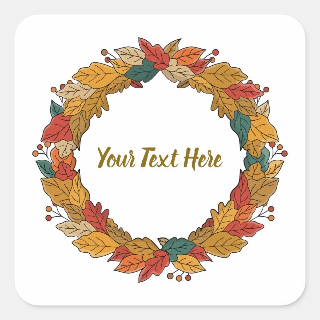 Custom Fall Leaf Wreath Circle Square Sticker (Front)
