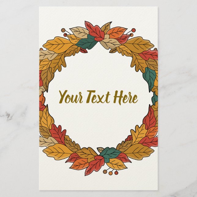 Custom Fall Leaf Wreath Circle Stationery (Front)