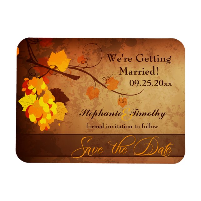 Custom fall leave distressed save the date magnet (Horizontal)