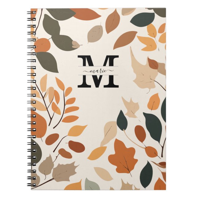 Custom Fall Monogram Floral Personalised Notebook (Front)