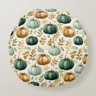 Custom Fall Pumpkin Photo Frame Round Cushion
