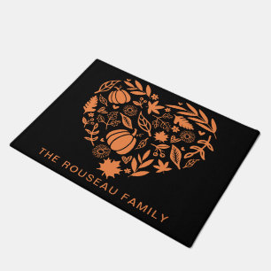 Custom Fall Pumpkins And Folaige Heart Doormat