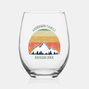 Custom Fall Retreat Sunset Mountain Party Stemless Wine Glass