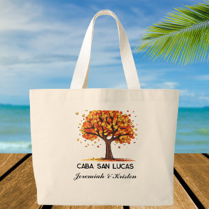Custom fall Tree Wedding Welcome destination Large Tote Bag