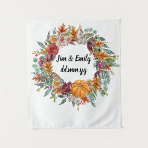 Custom Fall Wedding Reception Holiday Photo Booth Tapestry