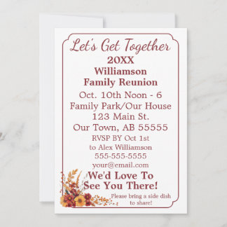 Custom Fall Wildflower Get Together Reunion Card