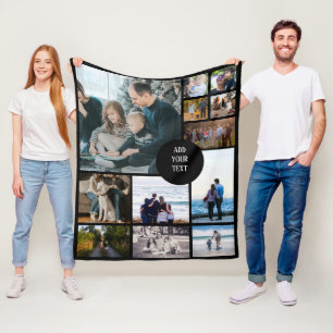 Custom Family 12 Photo Collage Fleece Blanket