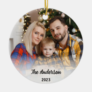 Custom Family 2 Photo & Name Christmas 2023 Gift Ceramic Tree Decoration