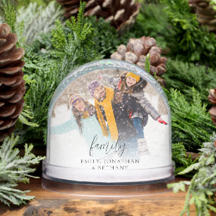 Custom Family 2 Photos Overlay Names Date Snowglobe