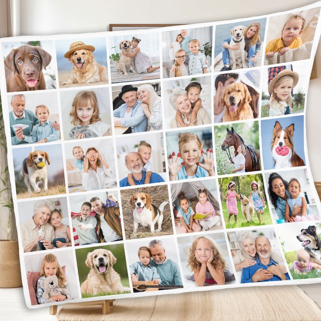 Custom Family 30 Photo Collage Cute Memories Fleece Blanket (Creator Uploaded)