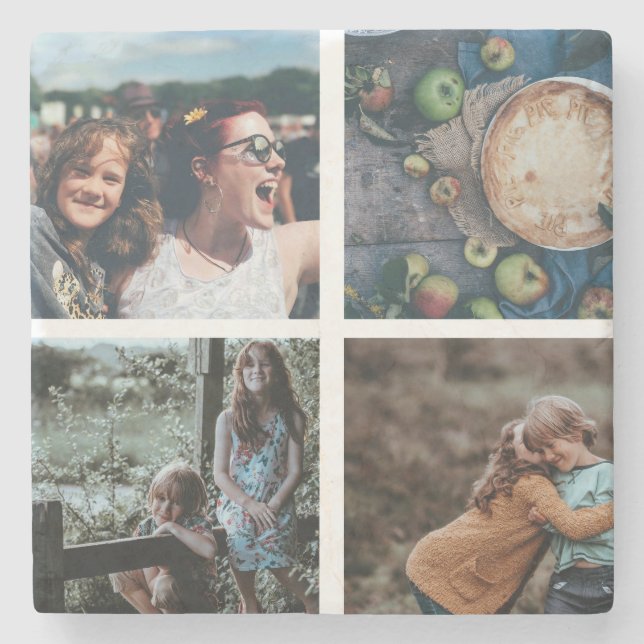 Custom Family 4 - Photo Collage Keepsake Stone Coaster (Front)