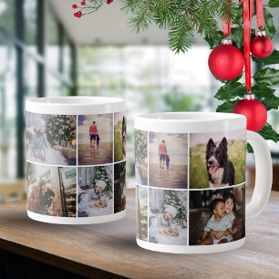 Custom Family 8 Photo Collage Holiday Keepsake Large Coffee Mug
