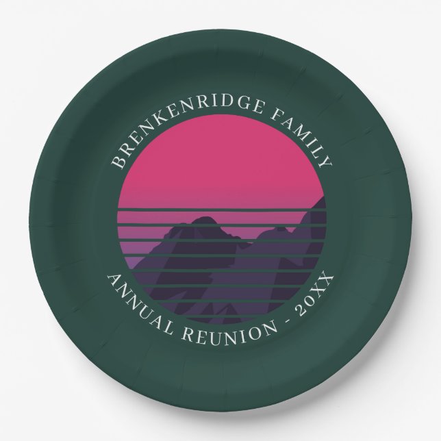 Custom Family Annual Reunion Mountains Paper Plate (Front)