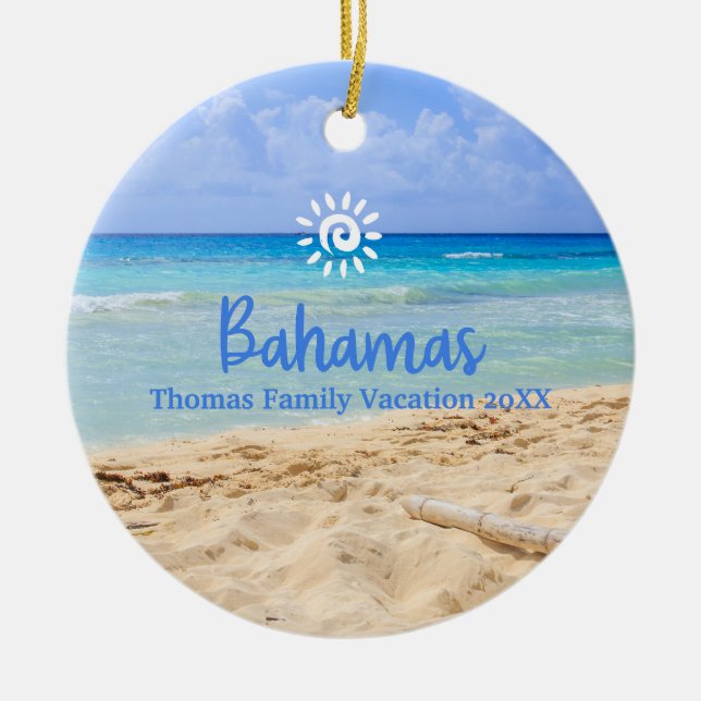 Custom Family Bahamas Vacation Christmas Ceramic Tree Decoration (Front)