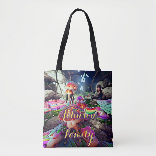 Custom Family Beach Tote Bag with Mushrooms  (Front)