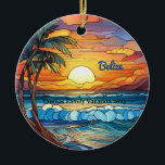 Custom Family Belise Vacation Faux Stained Glass Ceramic Tree Decoration<br><div class="desc">Cute personalizable Belise Trip souvenir.

Customisation:
Change Caption and year to make it unique.</div>
