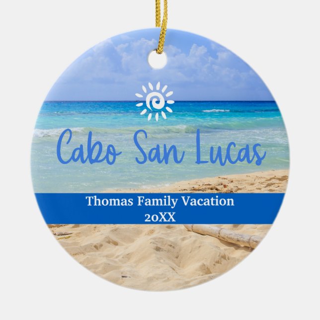 Custom Family Cabo San Lucas Vacation Christmas Ceramic Tree Decoration (Front)