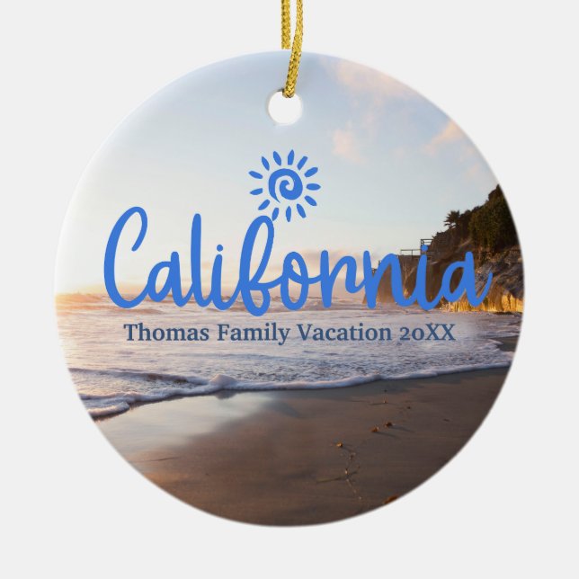 Custom Family California Vacation Christmas Tree Ceramic Tree Decoration (Front)
