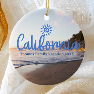 Custom Family California Vacation Christmas Tree Ceramic Tree Decoration