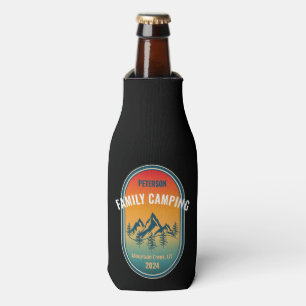 Custom Family Camping Vintage Sunset Adventure Bottle Cooler