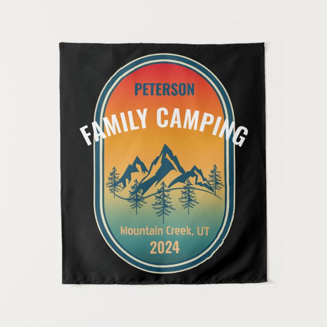 Custom Family Camping Vintage Sunset Adventure Tapestry (Front)