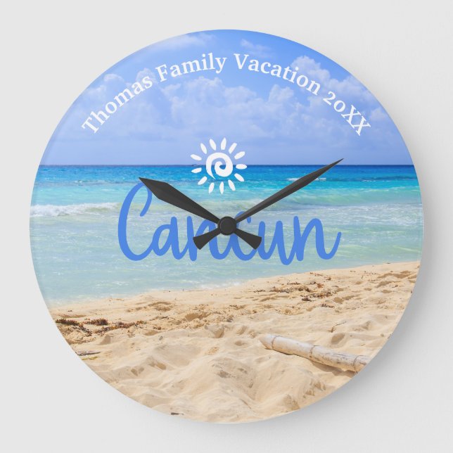 Custom Family Cancun Beach Vacation Large Clock (Front)