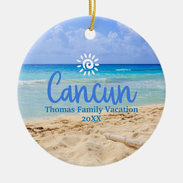 Custom Family Cancun Vacation Christmas Tree Ceramic Tree Decoration (Front)