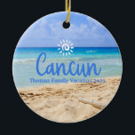 Custom Family Cancun Vacation Christmas Tree Ceramic Tree Decoration<br><div class="desc">Cute personalizable Cancun Trip souvenir.

Customisation:
Change Caption and year to make it unique.</div>