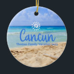 Custom Family Cancun Vacation Christmas Tree Ceramic Tree Decoration<br><div class="desc">Cute personalizable Cancun Trip souvenir.

Customisation:
Change Caption and year to make it unique.</div>
