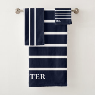 Custom Family Chic Nautical Striped Weekend Bath Towel Set