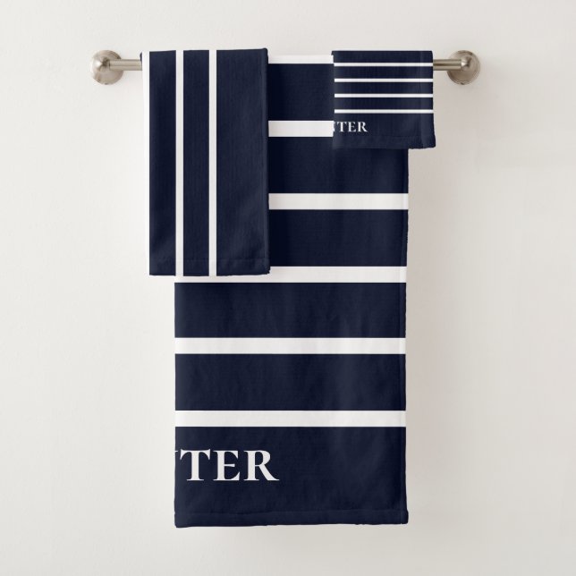Custom Family Chic Nautical Striped Weekend Bath Towel Set (Insitu)