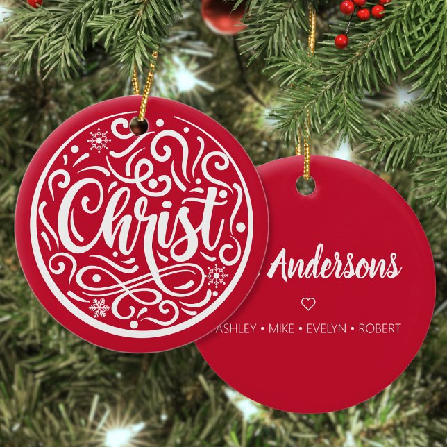 Custom Family Christ Christmas Holiday Religious Ceramic Tree Decoration (Creator Uploaded)